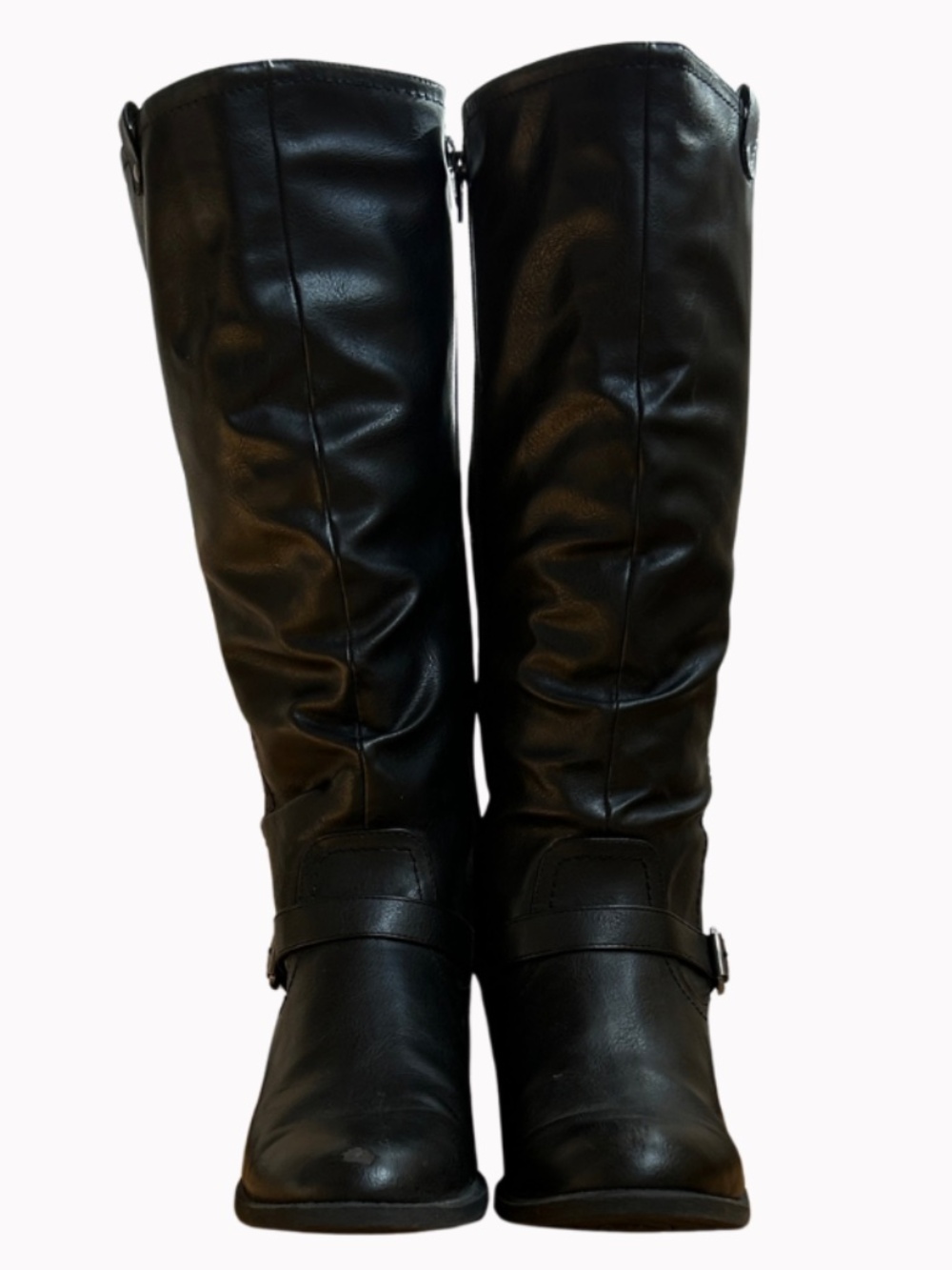 White Mountain Lisette Black Riding Boots Size 8.5 M Plaid Lined
